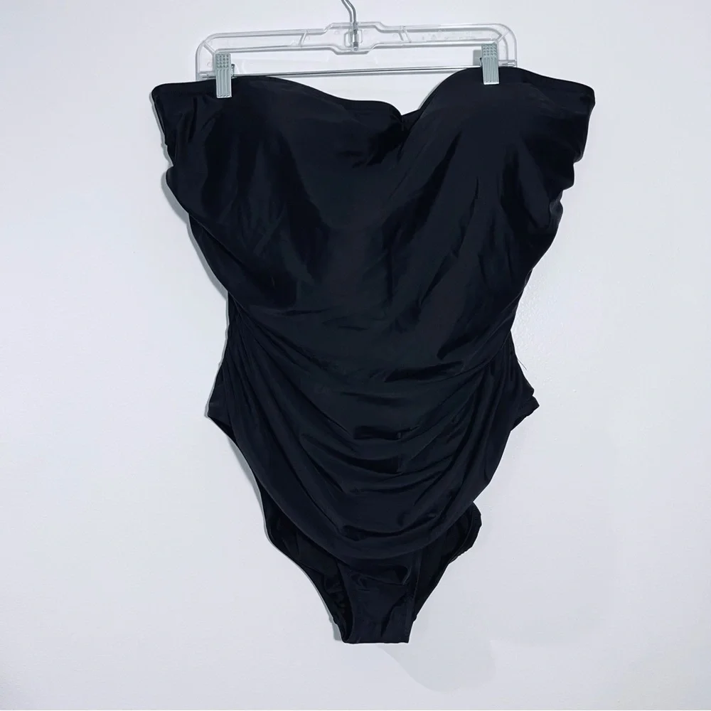 J.Crew Ruched Bandeau One-Piece In Black BC115 Size 24 Plus‎